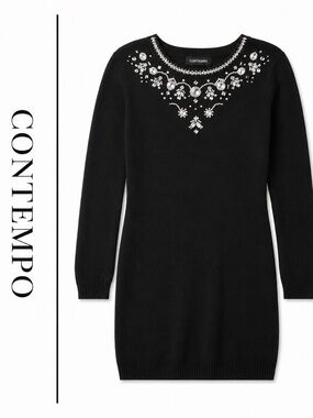 Vintage Contempo Black Embellished Sweater Dress – Women’s Size 8